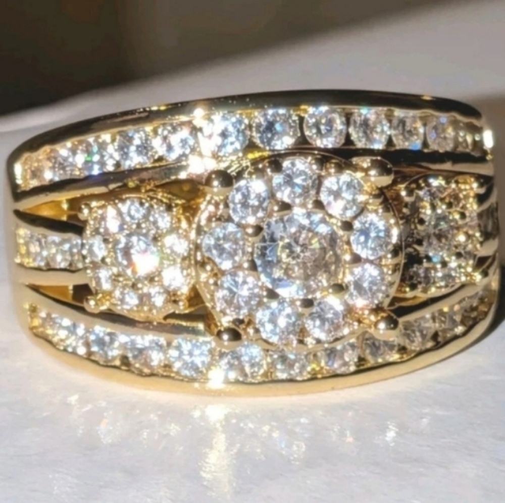 Luxury 4ct Micro Pave 3 Stone Lab Created Diamond Unisex Wedding Ring Sz 10